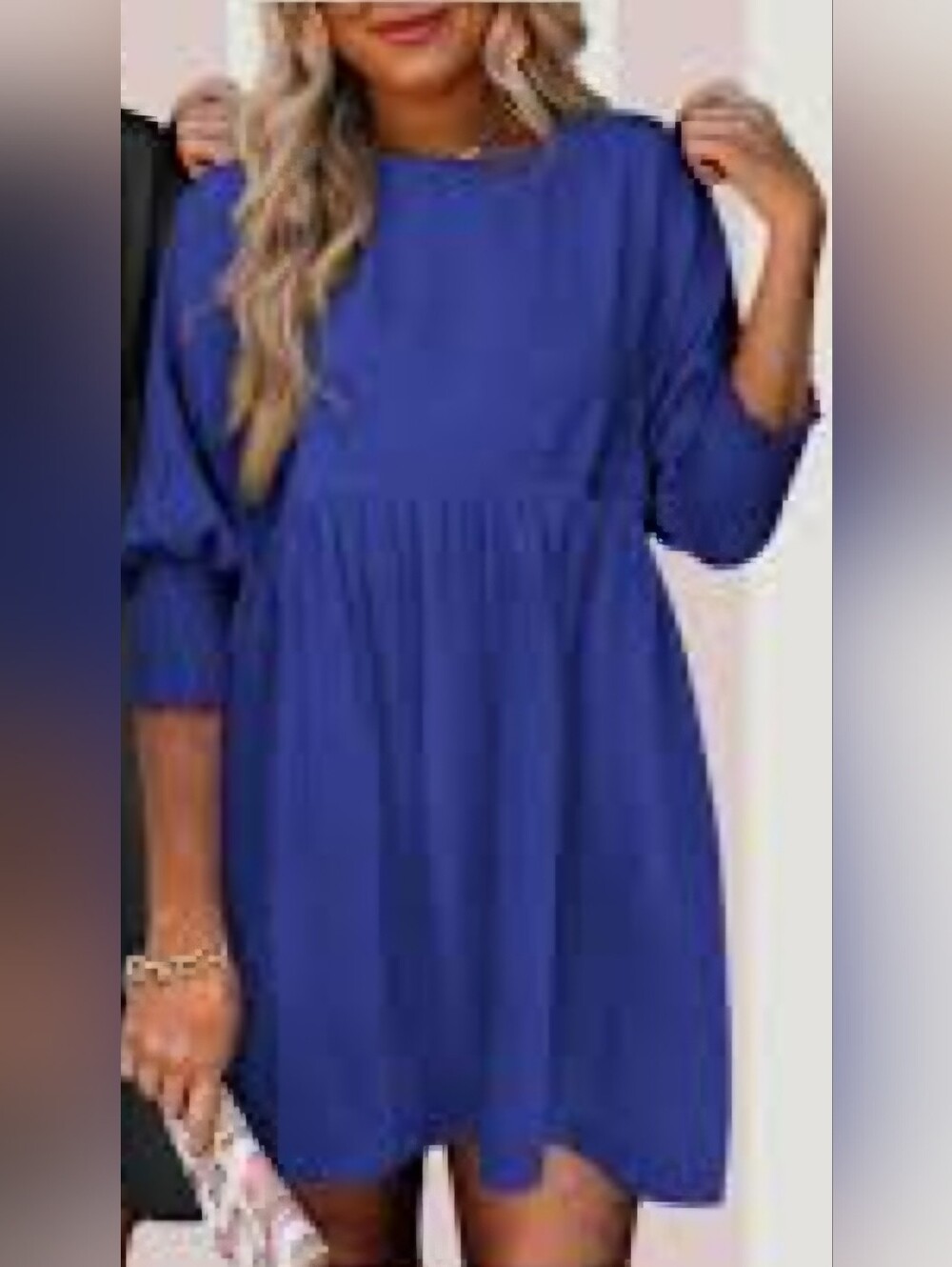 Dokotoo Royal Blue Smocked Cuff Babydoll Mini Dress: size small
